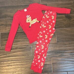 Gymboree Girls Red Christmas Winter Holiday Reindeer Pajamas Gymmies PJs Size 7